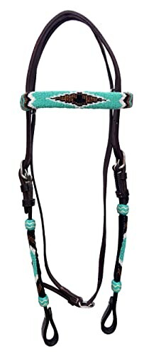 Beaded horse headstall with turquoise and brown pattern