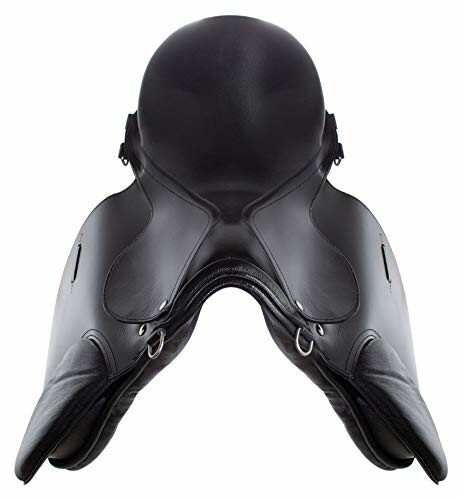 Black equestrian saddle from top view