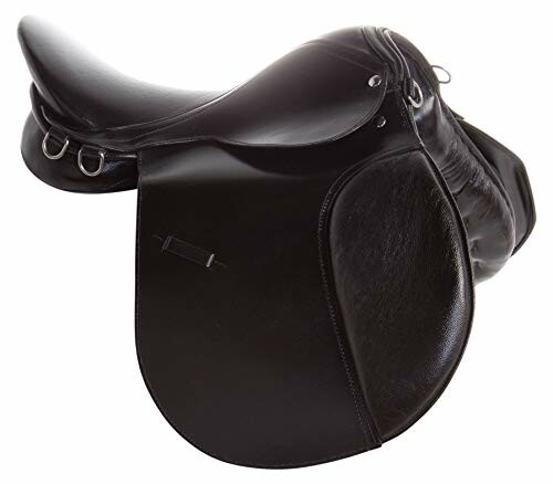 Black leather horse saddle on a white background