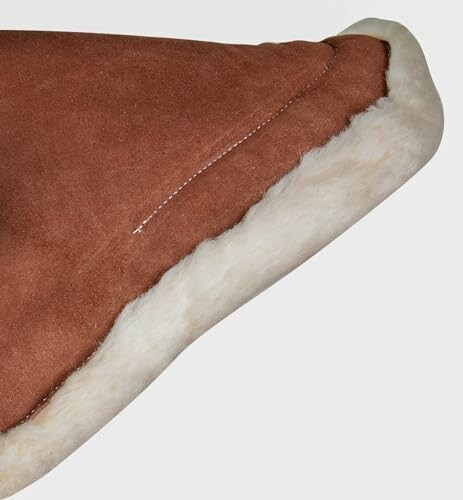 Brown suede hat with white sheepskin trim