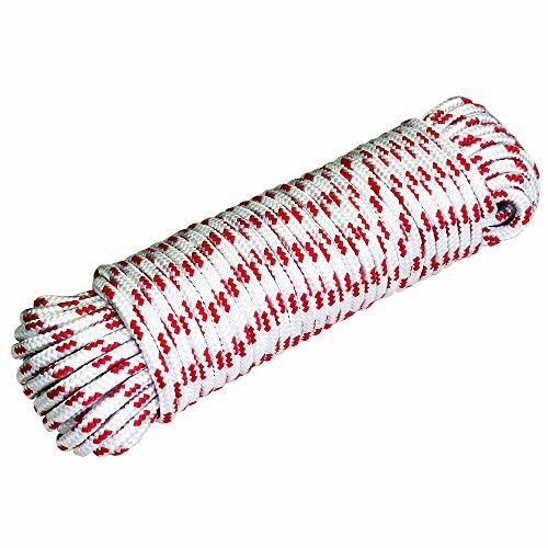 Coiled red and white climbing rope