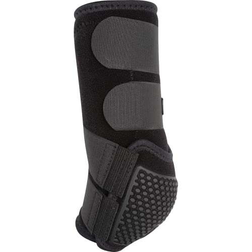 Black equine leg protector with textured surface