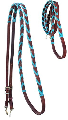 Brown leather belt with blue braided design