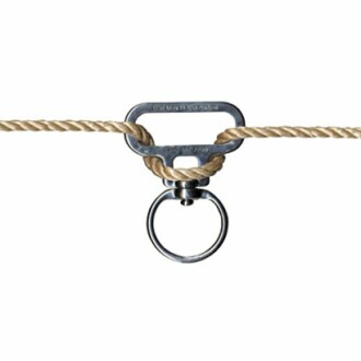 Rope connected to a metal ring and clip.