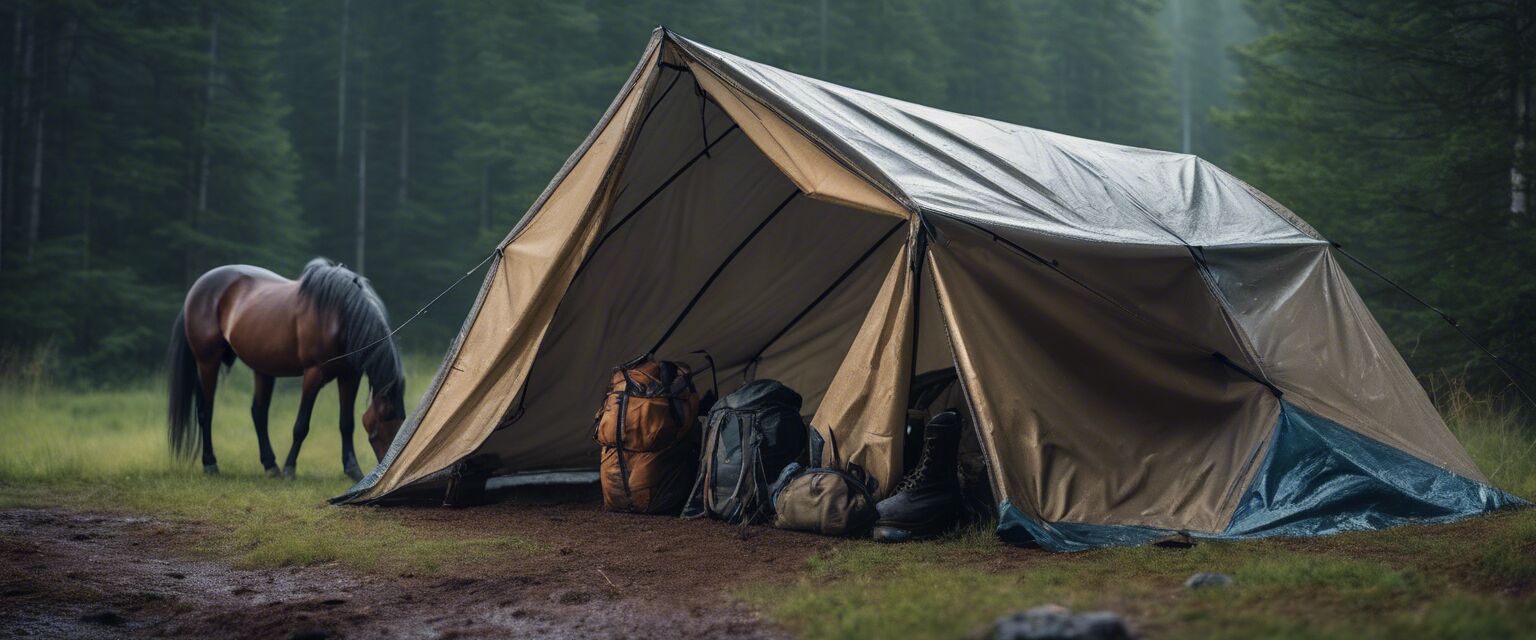 Horses in shelter during rain