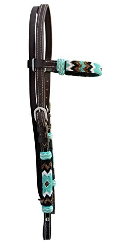 Western horse bridle with turquoise and black pattern