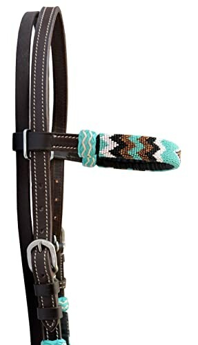 Western-style horse headstall with beaded design.